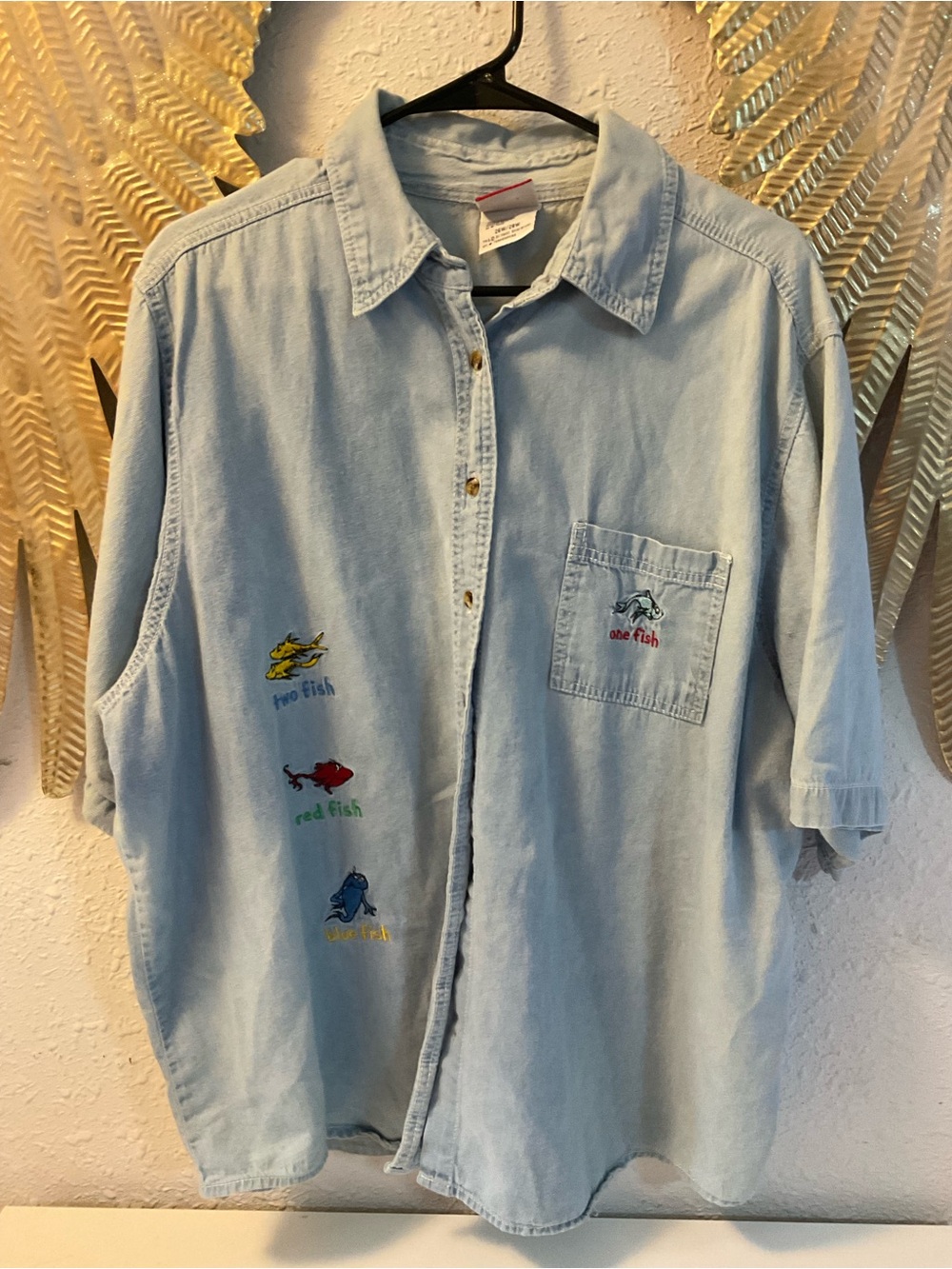 DR. SEUSS Vintage Denim Button Up Sam I Am one fish Two fish